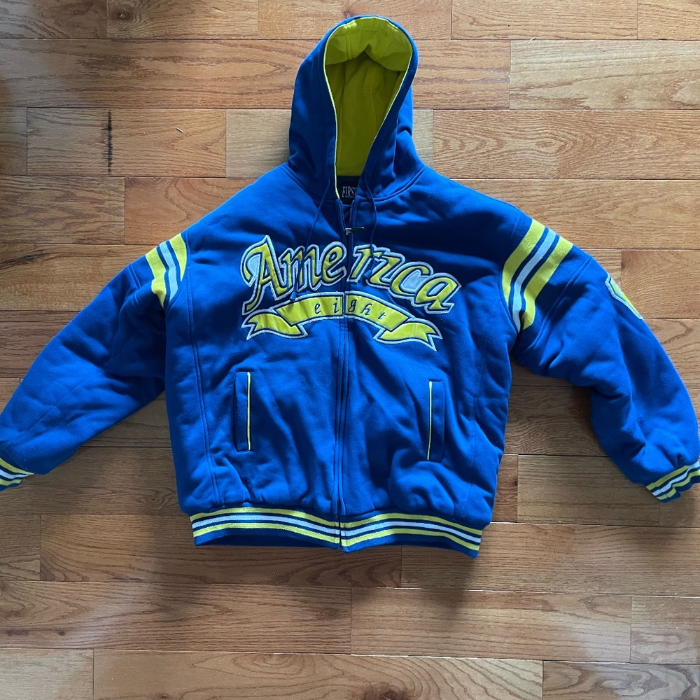 American Eight “08” Blue & Yellow Full-Zip Hoodie Jacket – XL